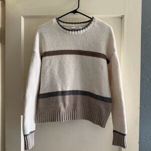 Magaschoni Crew Cream Striped Knit Crewneck Sweater